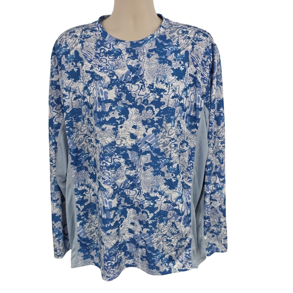 Huk‎ Shirt Mens 2XL Blue Camo Long Sleeve UPF 50 Fishing Performance Top Sun